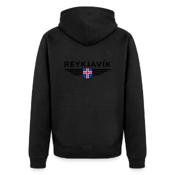 T-shirt Reykjavík – La ville des aurores boréales - Veste à capuche bio Premium Unisexe - noir - Dos - Nico (187cm)