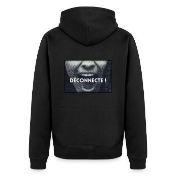 Nachricht - Trennen! - Unisex Premium Bio Zip Hoodie - Schwarz - Hinten - Nico (187cm)