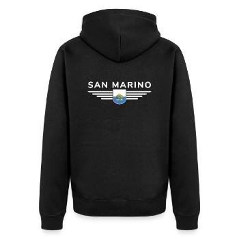 I Love San Marino, T-shirt design de style élégance - Veste à capuche bio Premium Unisexe - noir - Dos - Nico (187cm)