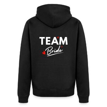 Team Bride Hearts - Brautgeschenk - Unisex Premium Bio Zip Hoodie - Schwarz - Hinten - Nico (187cm)