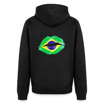Kiss (Brazil / Brasil) - Unisex Premium Organic Zip Hoodie - black - Back - Nico (187cm)