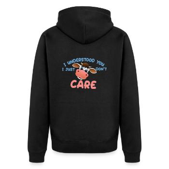I understood you, i just don't care - funny cow - Unisex Premium Bio Zip Hoodie - Schwarz - Hinten - Nico (187cm)