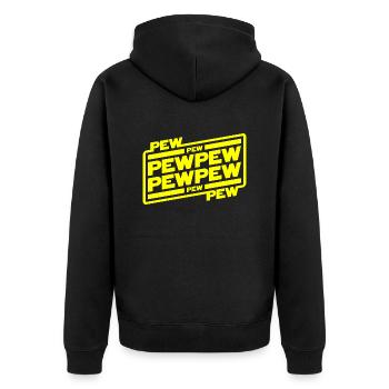 Pew Pew Pew - Unisex Premium Bio Zip Hoodie - Schwarz - Hinten - Nico (187cm)