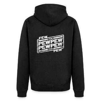 Pew Pew Pew - Unisex Premium Bio Zip Hoodie - Schwarz - Hinten - Nico (187cm)