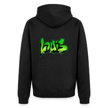 graffiti name prenom LOUIS VERT GREEN - Veste à capuche bio Premium Unisexe - noir - Dos - Nico (187cm)