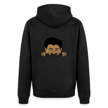 Mann hinter Mauer - Unisex Premium Bio Zip Hoodie - Schwarz - Hinten - Nico (187cm)