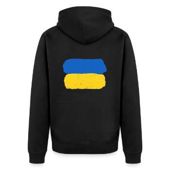Stay with Ukraine - Unisex Premium Bio Zip Hoodie - Schwarz - Hinten - Nico (187cm)