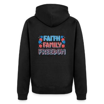 Faith Family Freedom - Unisex Premium Bio Zip Hoodie - Schwarz - Hinten - Nico (187cm)