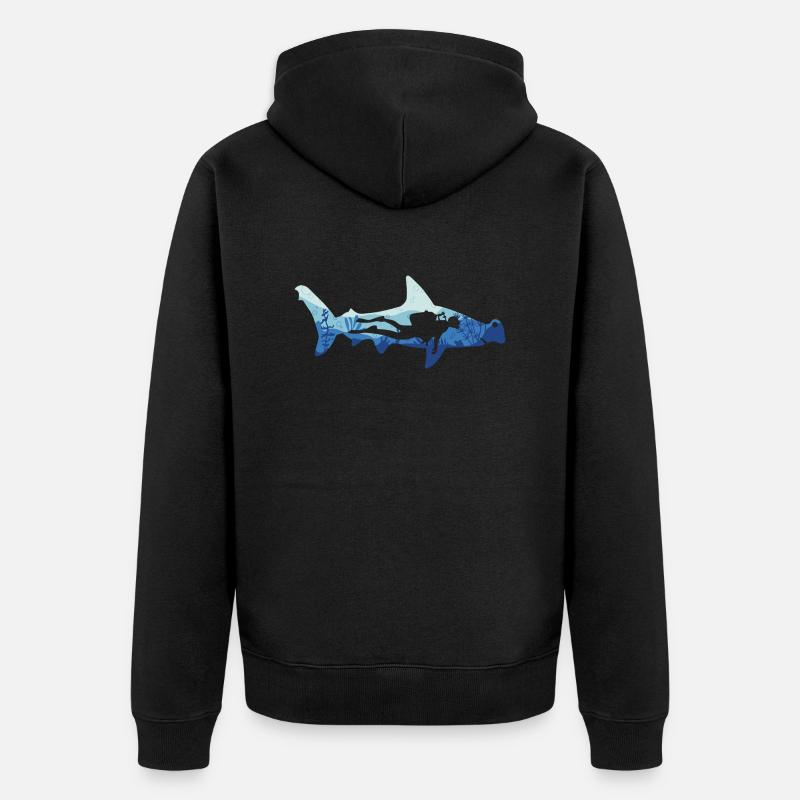 Requin-marteau et plongeur - Veste à capuche bio Premium Unisexe - noir