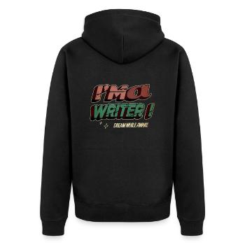 authors cycling bookworm sayings contentwriter - Unisex Premium Bio Zip Hoodie - Schwarz - Hinten - Nico (187cm)
