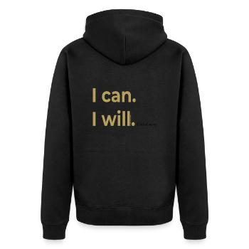 I can. I will. End of story. Spruch - Unisex Premium Bio Zip Hoodie - Schwarz - Hinten - Nico (187cm)