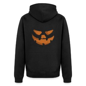 Creepy Halloween Pumpkin, Jack O'Lantern - Unisex Premium Organic Zip Hoodie - black - Back - Nico (187cm)