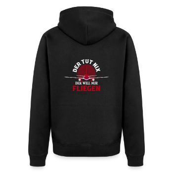 Der tut nix der will nur fliegen Flugzeug Pilot - Unisex Premium Bio Zip Hoodie - Schwarz - Hinten - Nico (187cm)