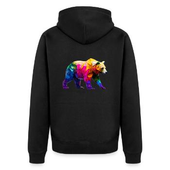 Origami Geometrie Bär bunt modern arty - Unisex Premium Bio Zip Hoodie - Schwarz - Hinten - Nico (187cm)