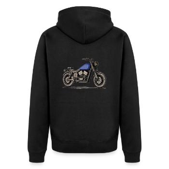 Chopper als Oldtimer Motorrad in Pixelart - Unisex Premium Bio Zip Hoodie - Schwarz - Hinten - Nico (187cm)