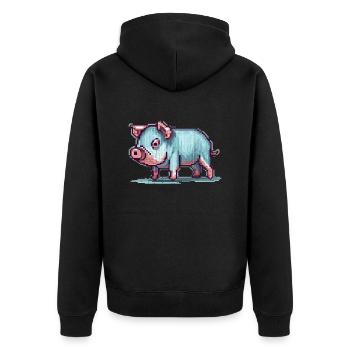 Funny pet pig designed in 8 bit pixels - Unisex Premium Organic Zip Hoodie - black - Back - Nico (187cm)