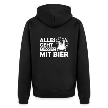 Bier Alkohol Party Getränk - Unisex Premium Bio Zip Hoodie - Schwarz - Hinten - Nico (187cm)