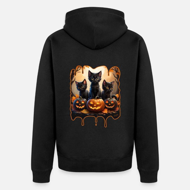 Trois chatons d'Halloween - Veste à capuche bio Premium Unisexe - noir