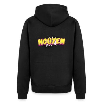 Nguyen Benutzerdefinierter Name Comic-Buch-Stil Pop-Art, - Unisex Premium Bio Zip Hoodie - Schwarz - Hinten - Nico (187cm)