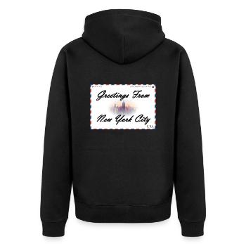 Carte postale souvenir touristique de New York - Veste à capuche bio Premium Unisexe - noir - Dos - Nico (187cm)