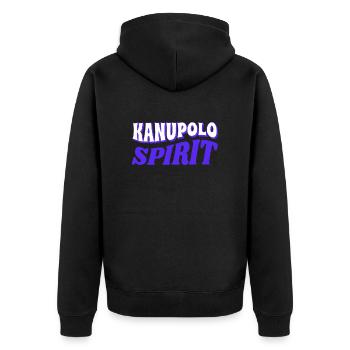 Kanupolo Spirit Slogan - Unisex Premium Bio Zip Hoodie - Schwarz - Hinten - Nico (187cm)