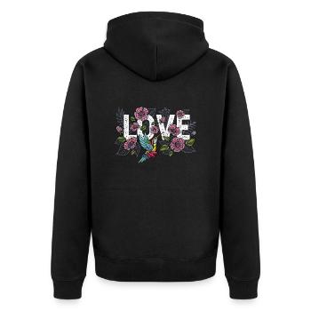 Hummingbird Love With Beautiful Colourful Flowers - Unisex Premium Organic Zip Hoodie - black - Back - Nico (187cm)