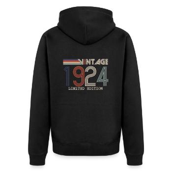 Vintage 1924 Anniversary Gift - Vintage 1924 - Unisex Premium Organic Zip Hoodie - black - Back - Nico (187cm)
