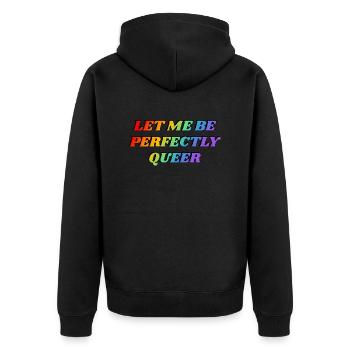 Lass mich vollkommen queer sein - Unisex Premium Bio Zip Hoodie - Schwarz - Hinten - Nico (187cm)
