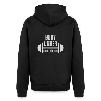 Body Under Construction - Unisex Premium Organic Zip Hoodie - black - Back - Nico (187cm)