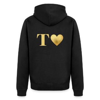 Lettre t cœur doré - Veste à capuche bio Premium Unisexe - noir - Dos - Nico (187cm)