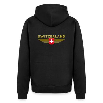 Ich liebe Schweiz - Unisex Premium Bio Zip Hoodie - Schwarz - Hinten - Nico (187cm)