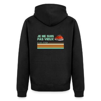 Ich bin nicht alt, ich bin Vintage - Opa Geschenk - Unisex Premium Bio Zip Hoodie - Schwarz - Hinten - Nico (187cm)
