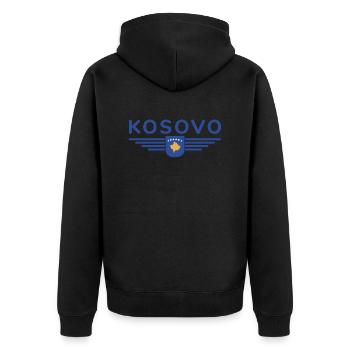 Kosovo Fan T-Shirt Design - Unisex Premium Bio Zip Hoodie - Schwarz - Hinten - Nico (187cm)
