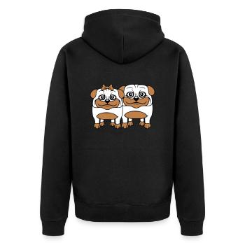 2 chiens Carlin Homme Femme Couple Deux Amoureux Amour - Veste à capuche bio Premium Unisexe - noir - Dos - Nico (187cm)