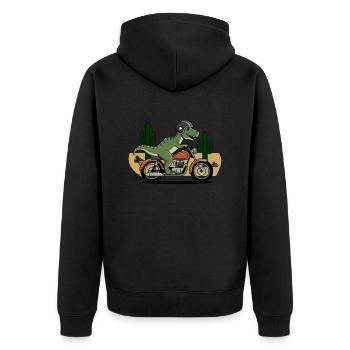 T-Rex on a Motorcycle - Unisex Premium Organic Zip Hoodie - black - Back - Nico (187cm)