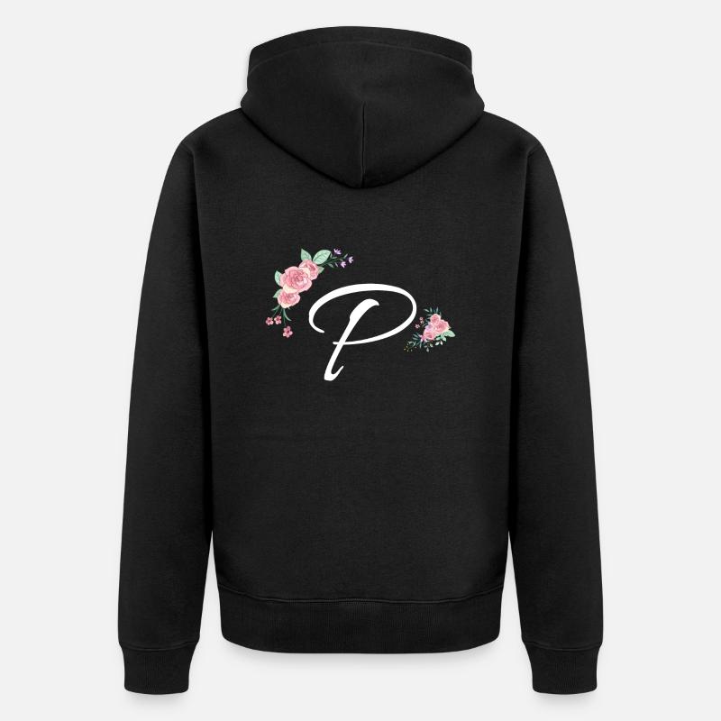 Lettre p fleurs - Veste à capuche bio Premium Unisexe - noir