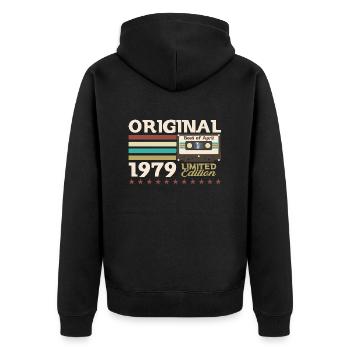 46ème Anniversaire Original Avril Millésime 1979 - Veste à capuche bio Premium Unisexe - noir - Dos - Nico (187cm)