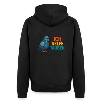 Ich helfe Tauben - Unisex Premium Bio Zip Hoodie - Schwarz - Hinten - Nico (187cm)