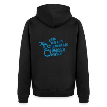 Kann mir bitte jemand das Wasser reichen! - Unisex Premium Bio Zip Hoodie - Schwarz - Hinten - Nico (187cm)