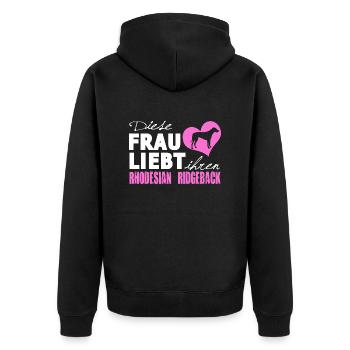 Rhodesian Ridgeback - Frau liebt - Unisex Premium Bio Zip Hoodie - Schwarz - Hinten - Nico (187cm)