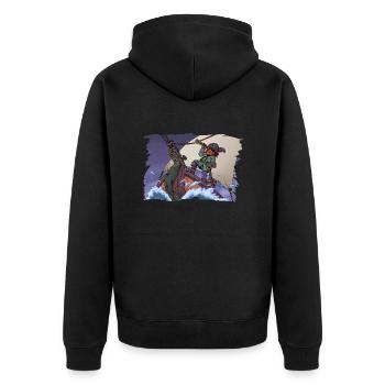 Piratenkapitän im Sturm - Unisex Premium Bio Zip Hoodie - Schwarz - Hinten - Nico (187cm)