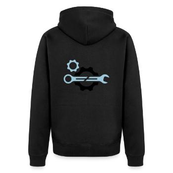Maulschlüssel und Zahnrad - Unisex Premium Bio Zip Hoodie - Schwarz - Hinten - Nico (187cm)
