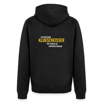 ich bin kein Klugscheisser, ich weiss es w. besser - Unisex Premium Bio Zip Hoodie - Schwarz - Hinten - Nico (187cm)