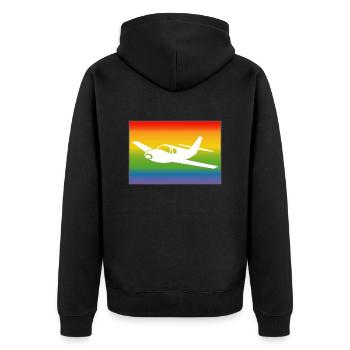 Flugzeug Regenbogen - Unisex Premium Bio Zip Hoodie - Schwarz - Hinten - Nico (187cm)