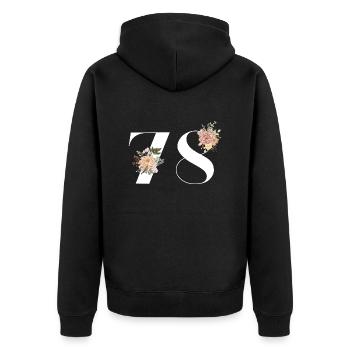 78e anniversaire fleuris (Cadeau de 78 ans) - Veste à capuche bio Premium Unisexe - noir - Dos - Nico (187cm)