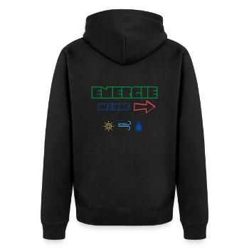 Energiewende jetzt! Erneuerbare Energie Statement - Unisex Premium Bio Zip Hoodie - Schwarz - Hinten - Nico (187cm)