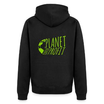 planet over profit Zitat - Unisex Premium Bio Zip Hoodie - Schwarz - Hinten - Nico (187cm)