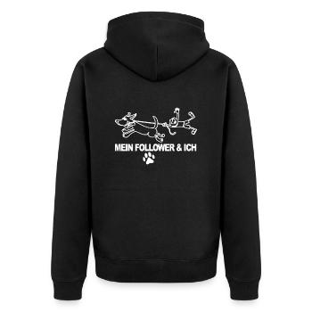 Mein Follower und Ich Hund Labrador Retriever - Unisex Premium Bio Zip Hoodie - Schwarz - Hinten - Nico (187cm)