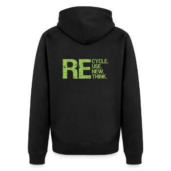 ReCycle ReUse ReNew ReThink - Unisex Premium Bio Zip Hoodie - Schwarz - Hinten - Nico (187cm)