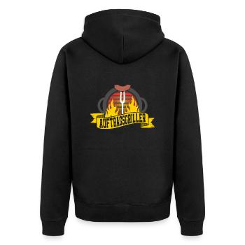 Auftragsgriller BBQ Griller Grillen - Unisex Premium Bio Zip Hoodie - Schwarz - Hinten - Nico (187cm)